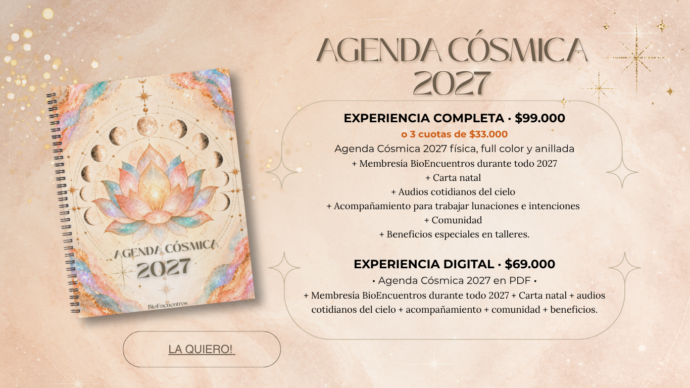 Agenda Cósmica 2027 física por $99.000 o tres pagos de $36.000; experiencia digital por $69.000, con sus beneficios.